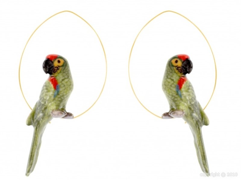 Green Parrot Creoles Earrings