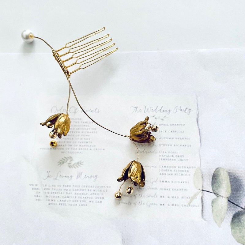 すずらん風 真鍮ヘアコーム - 髮夾/髮圈 - 銅/黃銅 金色