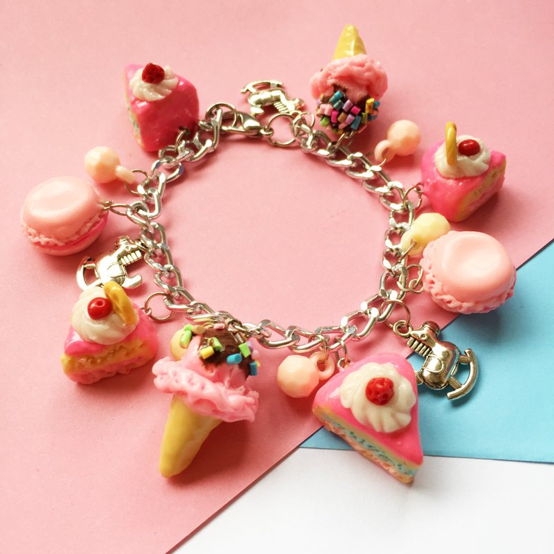 Bracelet Set Cake + Ice Cream + Macaron - 手鍊/手環 - 黏土 粉紅色