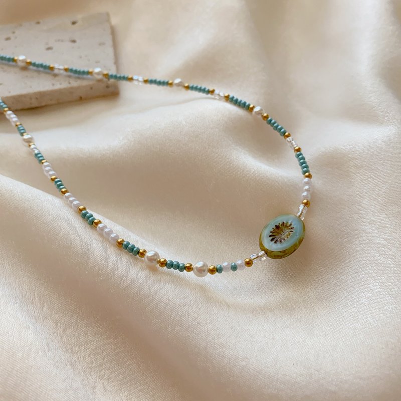 珍珠萊姆酒 -古董珠 珍珠黃銅項鍊 - 項鍊 - 銅/黃銅 多色