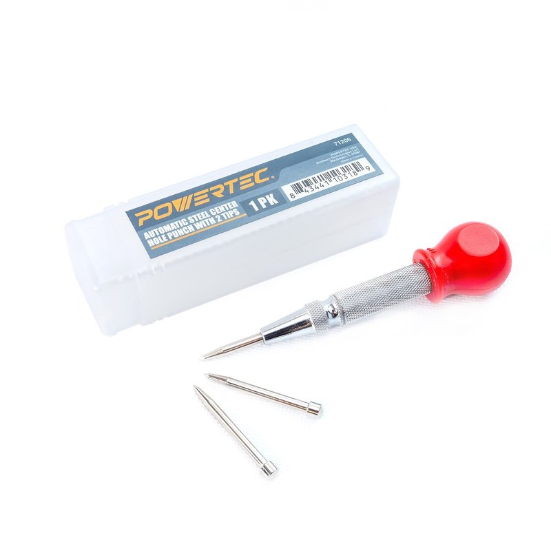 POWERTEC 71206 5-Inch Automatic Steel Center Hole Punch with 2 Tips