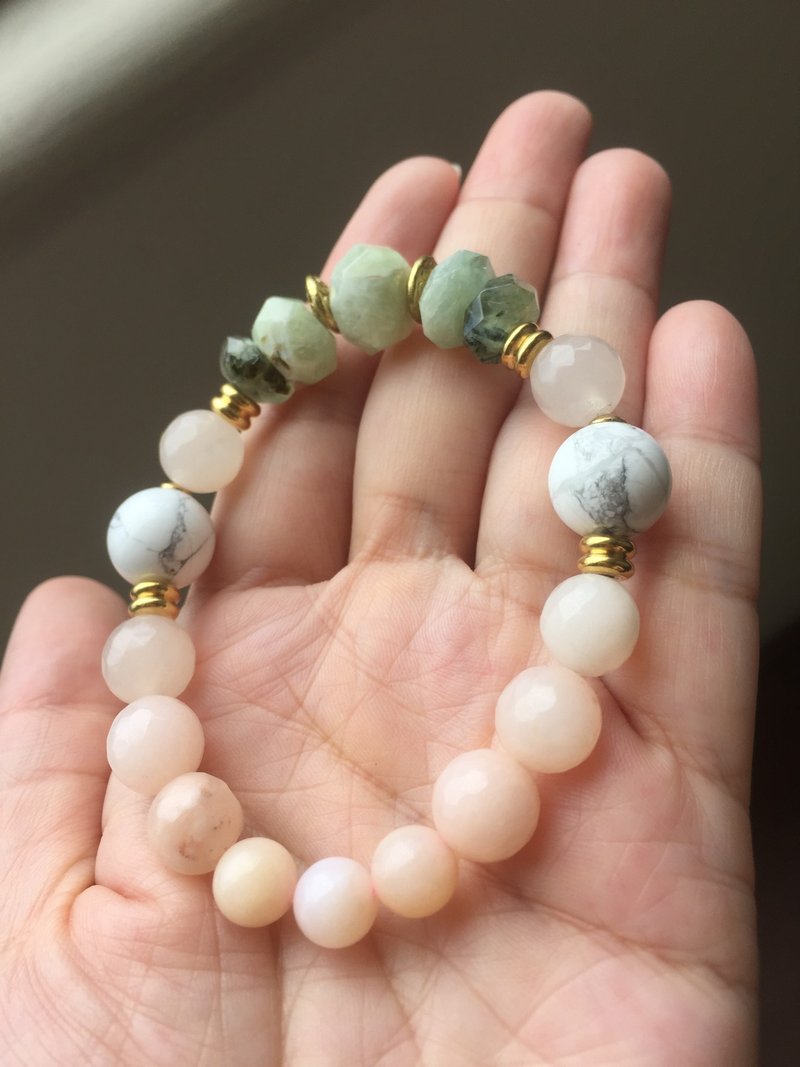 只有一件||松音|| 心輪晶礦能量手鍊。葡萄石/白松石/粉橘東陵玉 - 手鍊/手環 - 水晶 多色