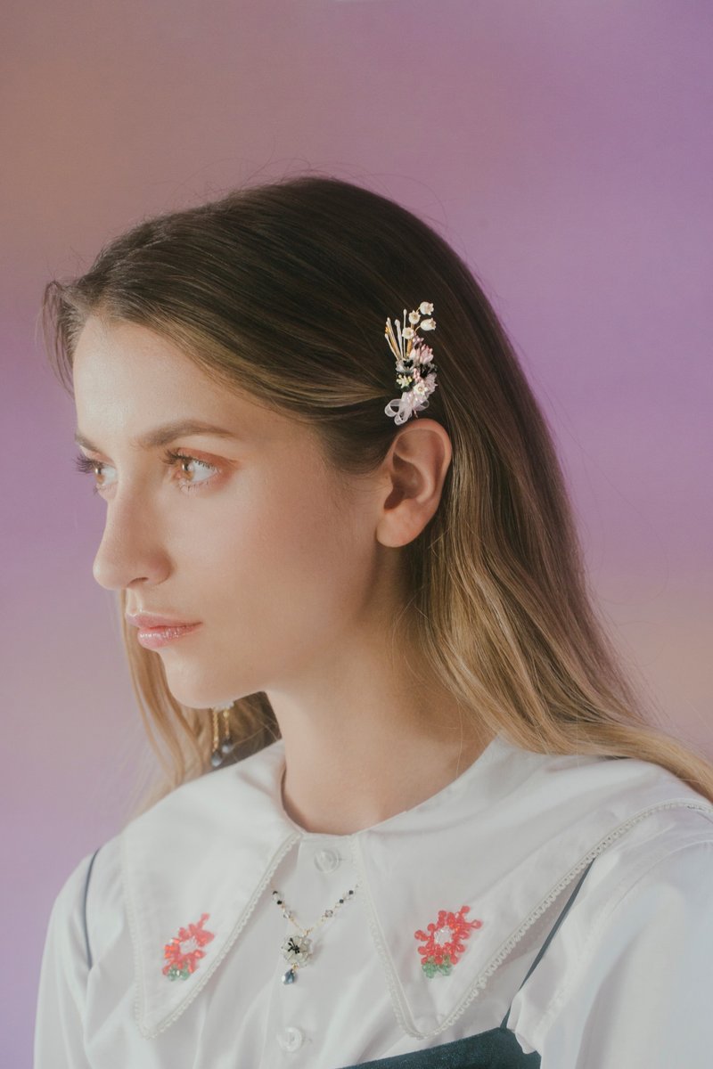 魔法杖繁花花束小髮夾 - 髮夾/髮圈 - 黏土 白色