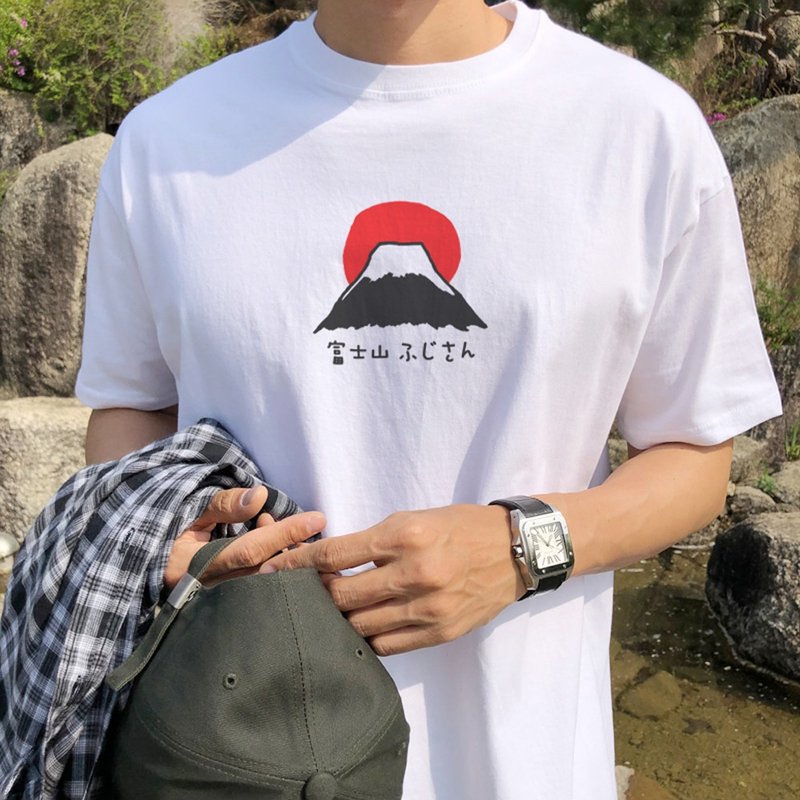 富士山#1【現貨】短袖T恤 白色 日本 風景 櫻花 太陽 雪 自創 品牌 文青 Hipster