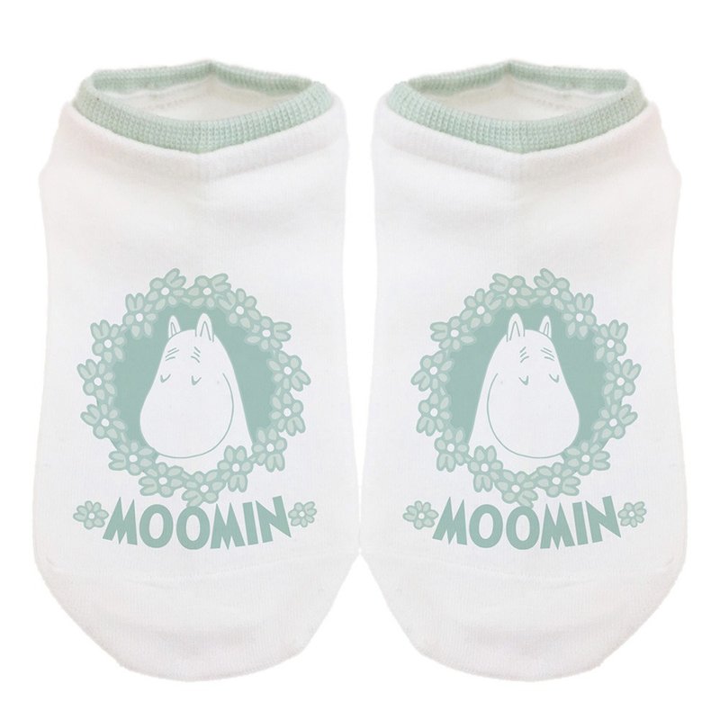 Moomin嚕嚕米授權-滾邊短襪(綠白),AE03