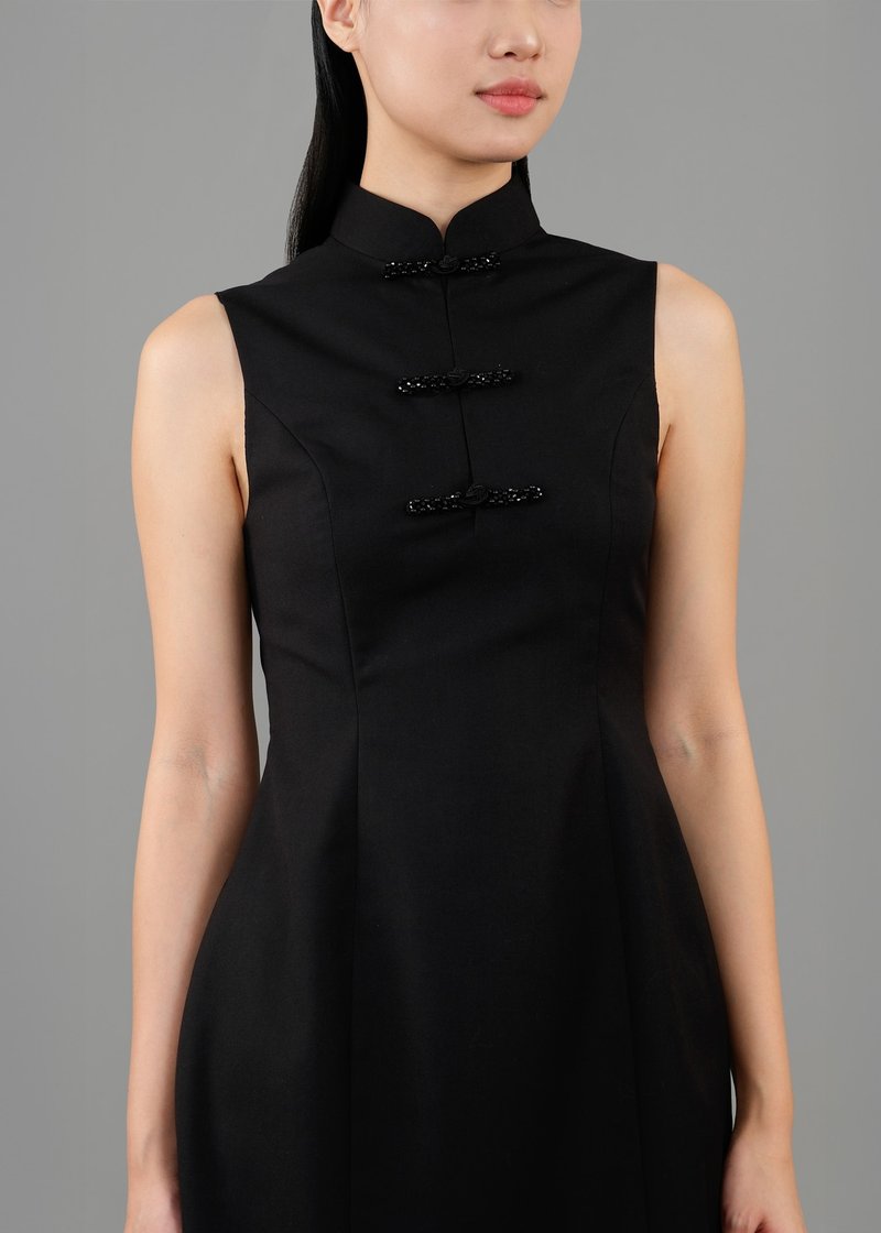 無袖A字短款旗袍 |香港設計 - 洋裝/連身裙 - 其他材質 黑色