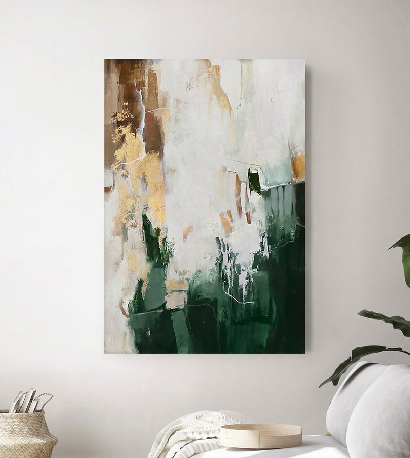 Green and gold painting | green gold brown abstract art | Green Bloom 2 - 壁貼/牆壁裝飾 - 棉.麻 綠色