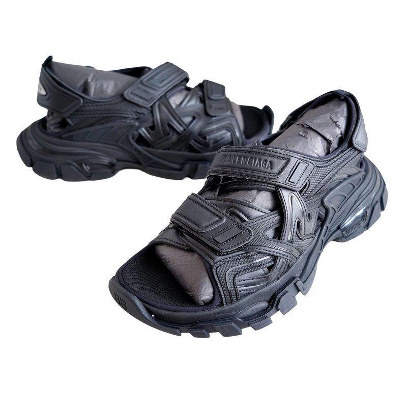 EU42 Balenciaga 黑色真皮Track橡膠魔術貼涼鞋 Demna Triple S - 涼鞋 - 真皮 黑色