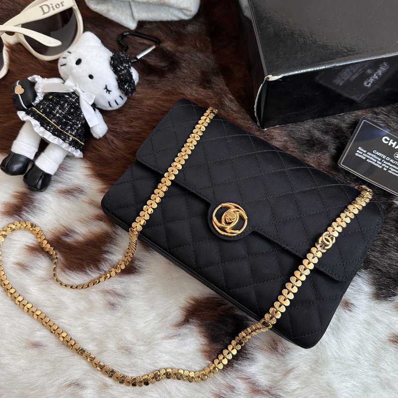 CHANEL 香奈兒 黑色 緞面肩背包 - 側背包/斜背包 - 絲.絹 黑色