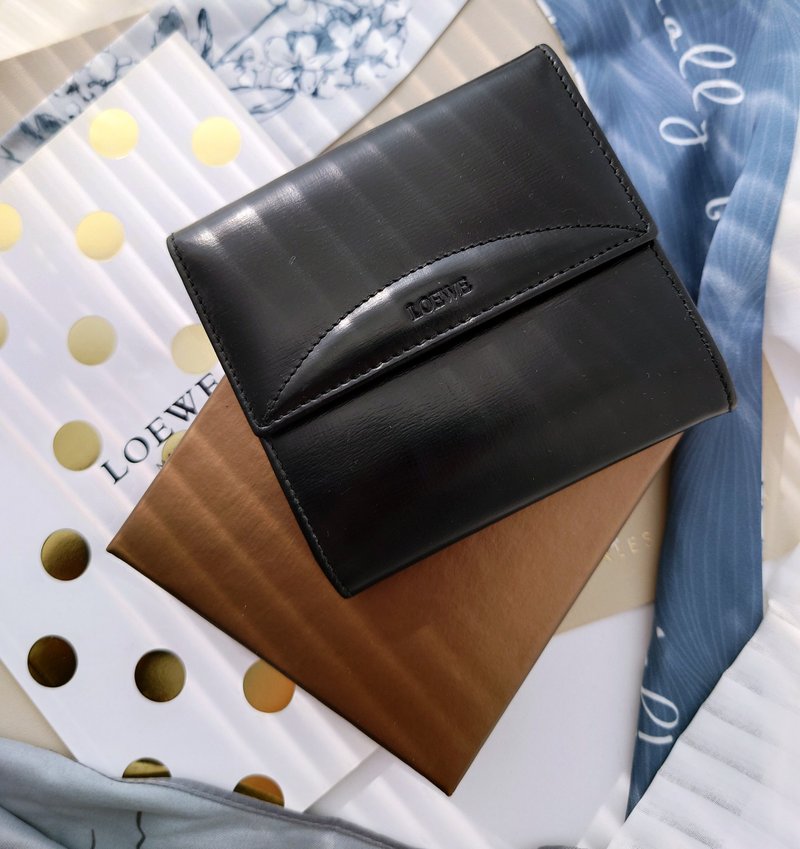 中古品附盒 Loewe 銀包錢包零錢包皮夾短夾 卡套卡片夾卡片套卡夾 - 錢包/皮夾/長短夾 - 真皮 黑色