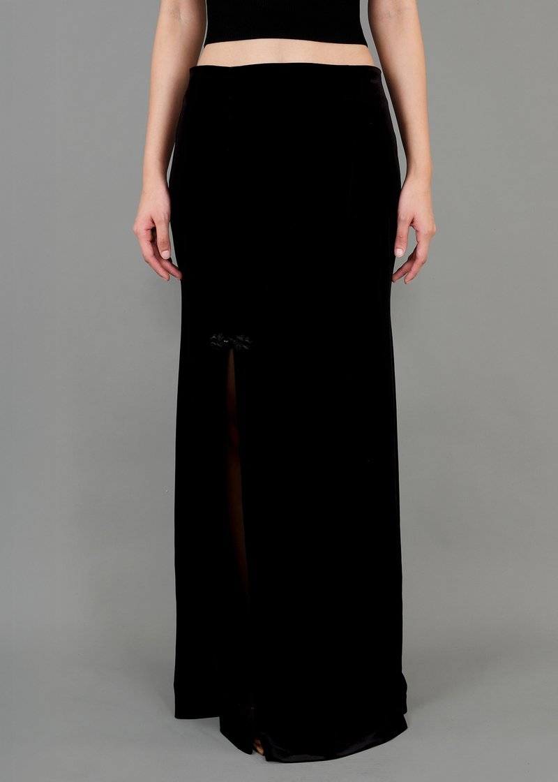 長款絲絨半身裙 |香港設計 - 女襯衫 - 其他材質 黑色