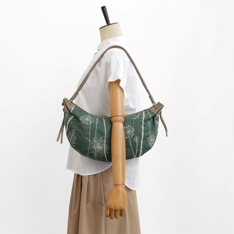 タンポポの種刺繍・クロワッサンバッグ - 側背包/斜背包 - 真皮 綠色