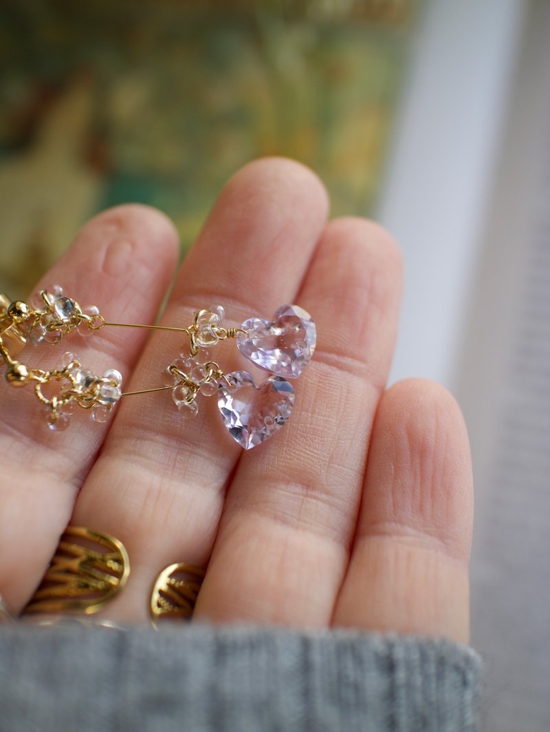 ハートのアメジストのピアス - 耳環/耳夾/耳骨夾 - 半寶石 紫色