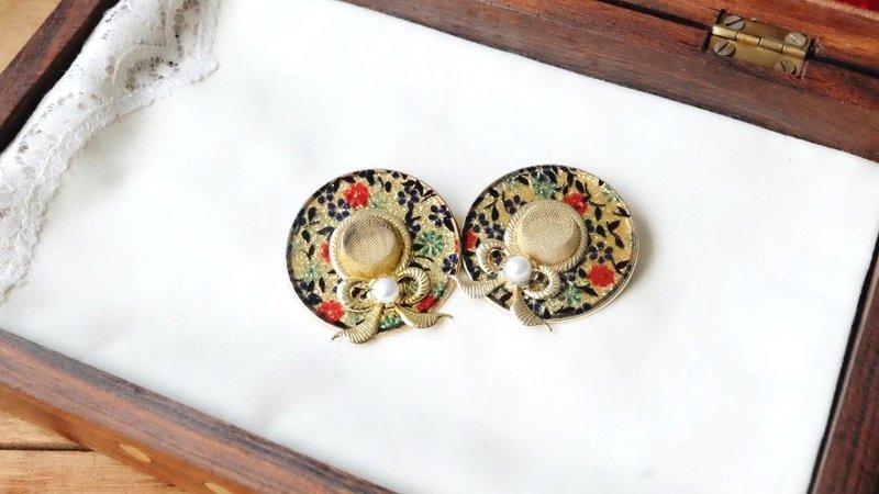 法國復古雙帽子胸針 - 胸針 - 樹脂 金色