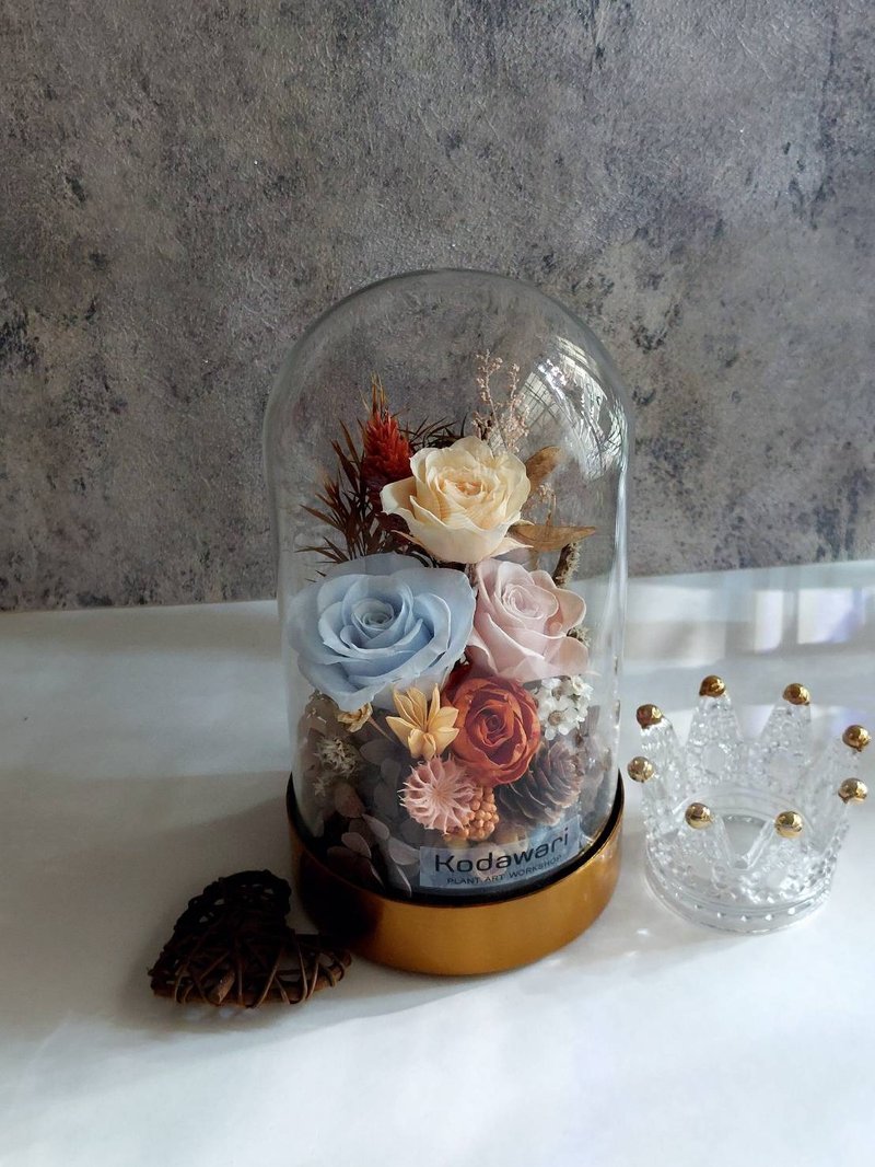 永生花玻璃罩.花盅(金底)祝賀花禮 生日.情人節.聖誕節.紀念日 - 乾燥花/永生花 - 植物.花