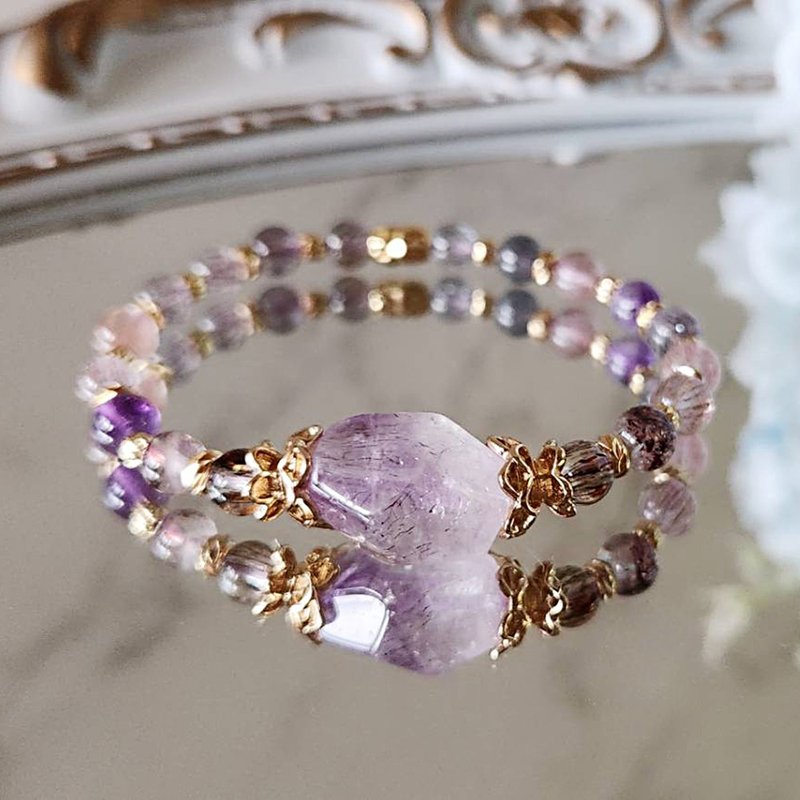 全方位守護超七手珠|超七隨形|金草莓|黑金超手鍊【一物一圖A款】 - 手鍊/手環 - 水晶 紫色