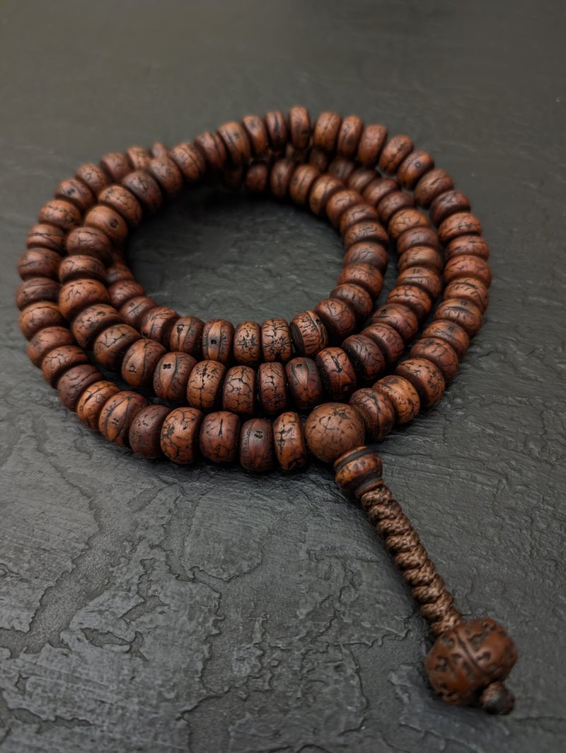 菩提念珠項鍊108顆念珠天然復古尼泊爾鳳眼菩提籽 - 項鍊 - 木頭 咖啡色