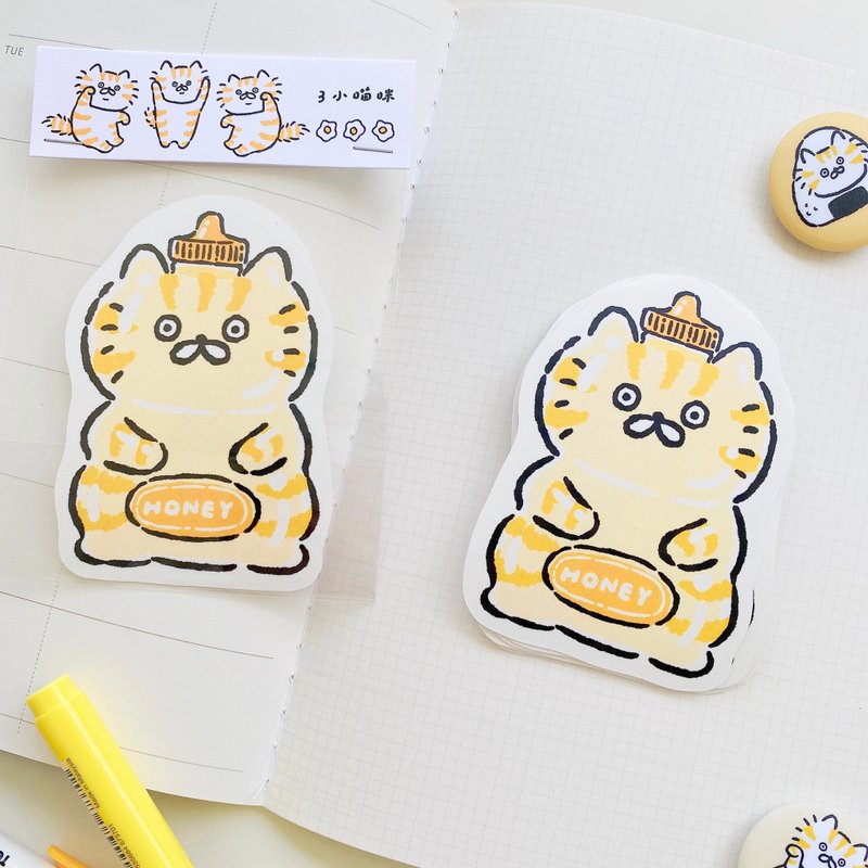 防水貼紙/3小喵咪單張大貼紙-喵咪蜂蜜 - 貼紙 - 紙 黃色