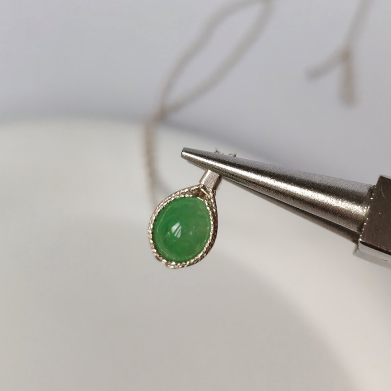 A貨緬甸翡翠吊墜 五月生辰石陽綠小顆翡翠項鍊 純銀翡翠項鍊吊墜 - 項鍊 - 純銀