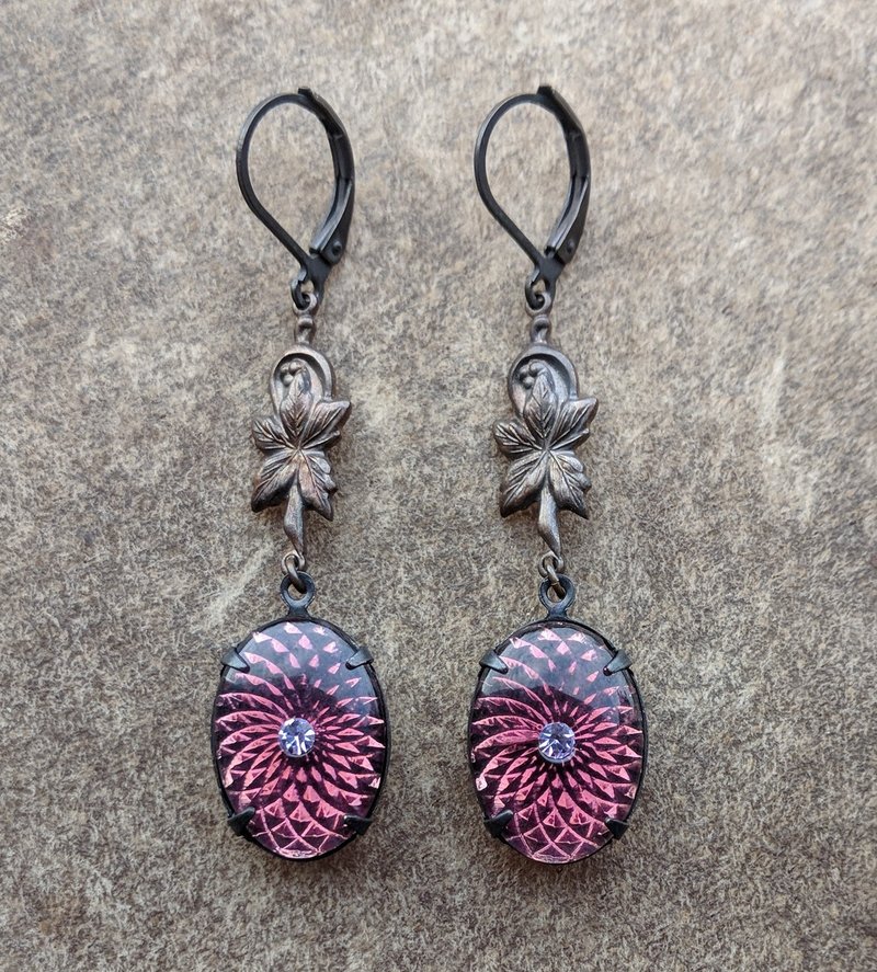 Purple Vintage Glass Drop Earrings