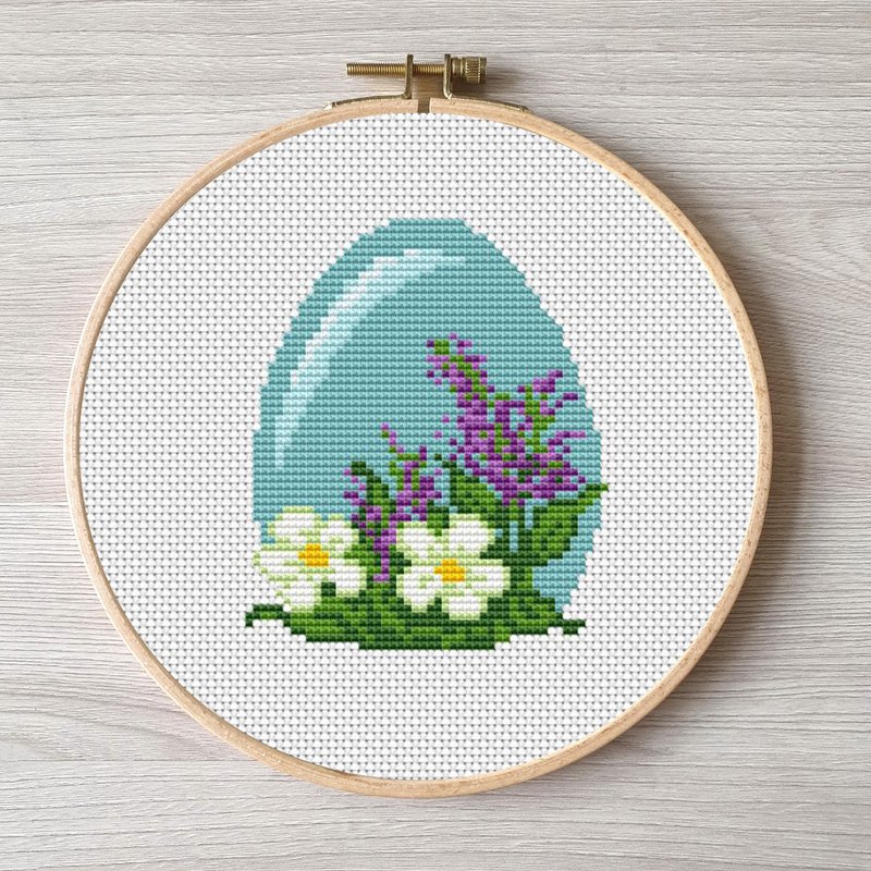 Happy Easter cross stitch pattern pdf, Easter egg floral design - 其他數位設計 - 其他材質
