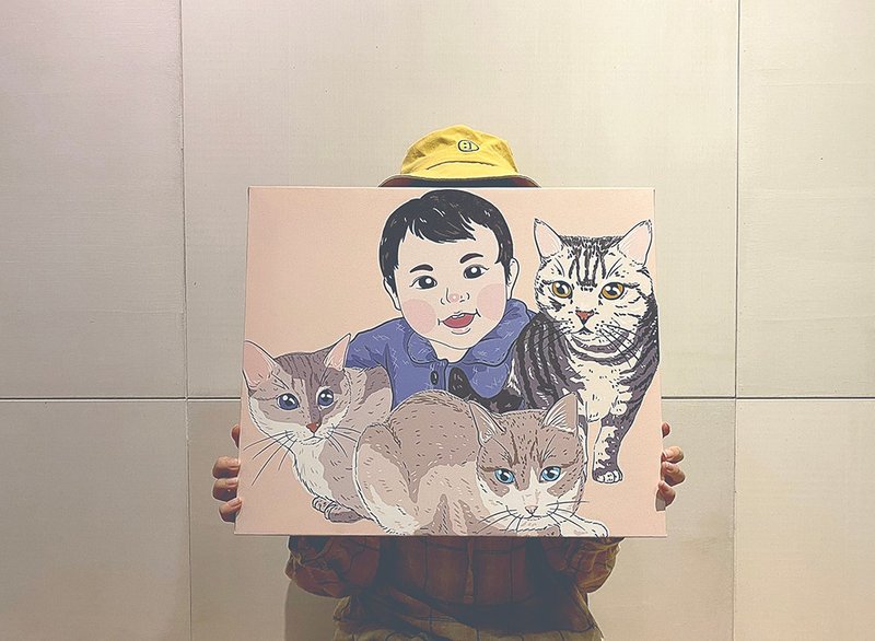 千代獸全家福無框畫 客製寵物 人物畫像 生日禮物 紀念禮物 - 似顏繪/客製畫 - 其他人造纖維 多色