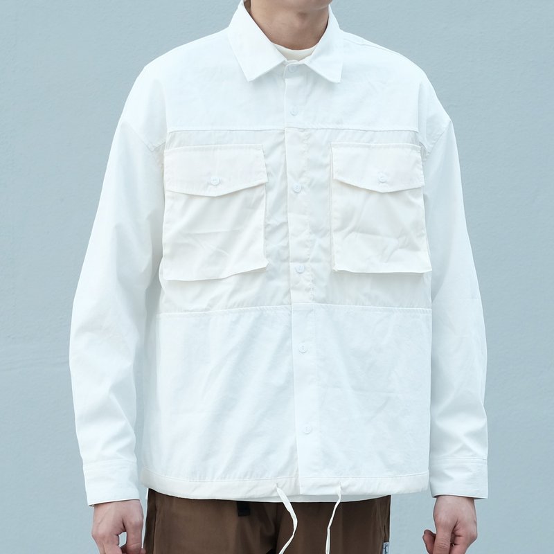 【換季特賣】拼貼襯衫外套 Patchwork Shirt Jacket/簡約款式/純/ - 男夾克/外套 - 棉.麻 白色
