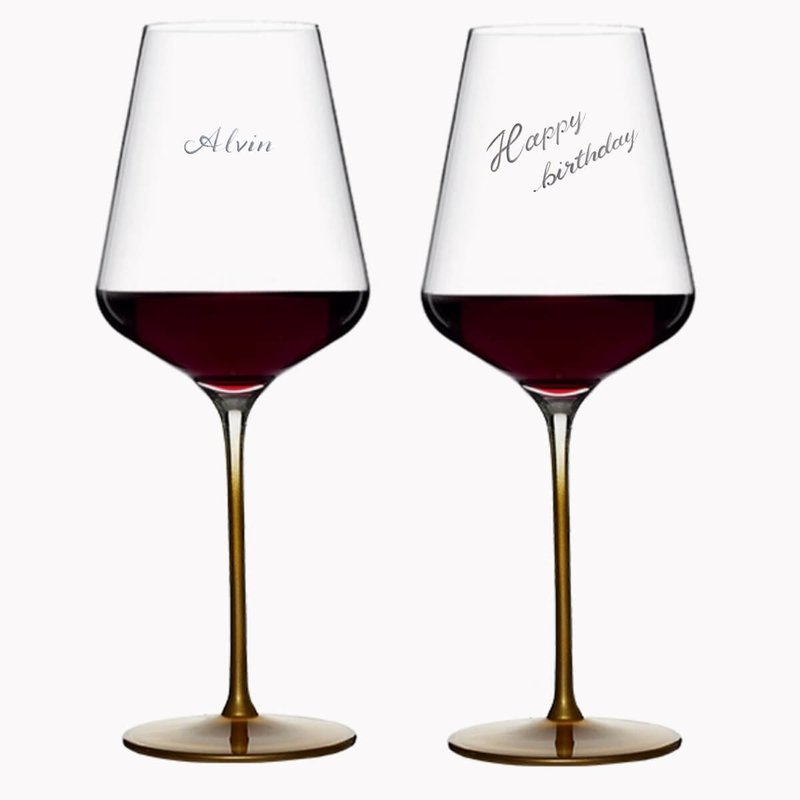 (一對價) 645cc 蘭茶霧金水晶紅酒對杯 婚禮刻字酒杯客製送禮 - 酒杯/酒器 - 玻璃 卡其色