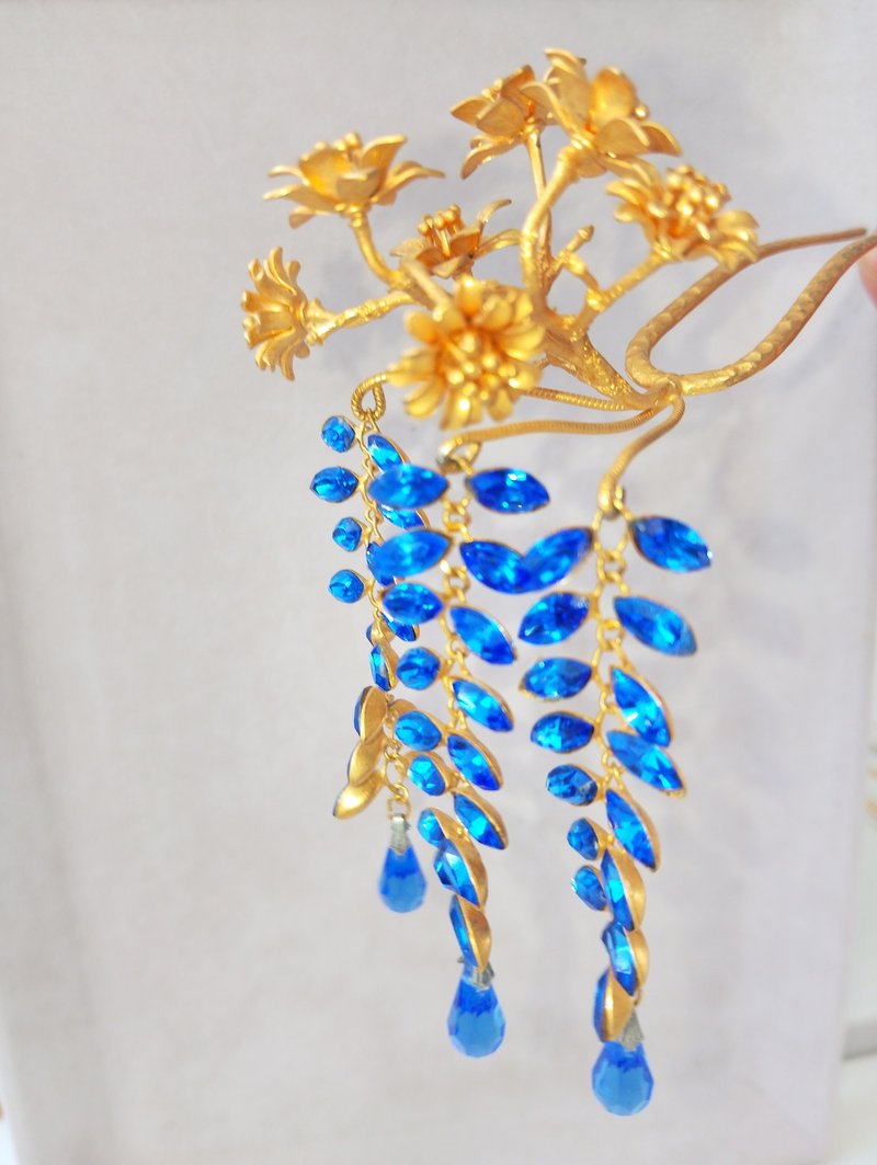 藍藤簪 黃銅 × Swarovski | 日本手工製作 Luan. Kanzashi Atel - 髮夾/髮圈 - 其他金屬