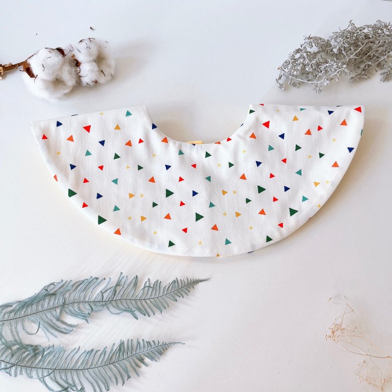 島森家 / 雙面360度貝果兜 / 三角形(白) - 圍兜/口水巾 - 棉.麻 白色