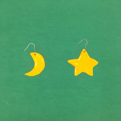 Star moon ceramic earrings