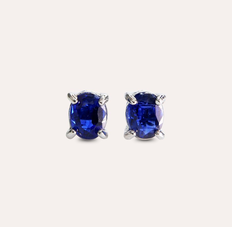 安珠 藍晶石 藍色 橢圓 4*5mm 耳環 經典系列 Oval E 寶石銀飾 A - 耳環/耳夾/耳骨夾 - 銀 藍色