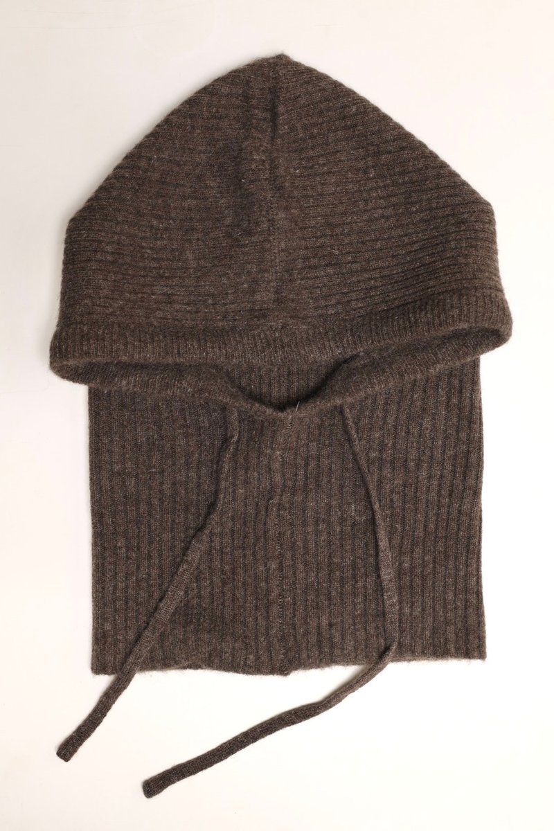 /精品/咖啡色巴拉克拉法帽/圍脖連帽/細軟氂牛絨綿羊毛帽抽繩方便 - 帽子 - 羊毛 咖啡色