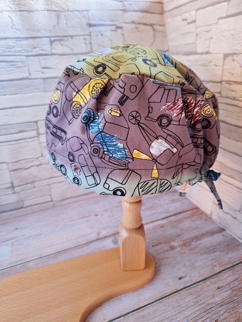 醫護雙層手術帽、工作帽、烘培帽  車車塗鴉 中厚棉款 - 帽子 - 棉.麻 多色