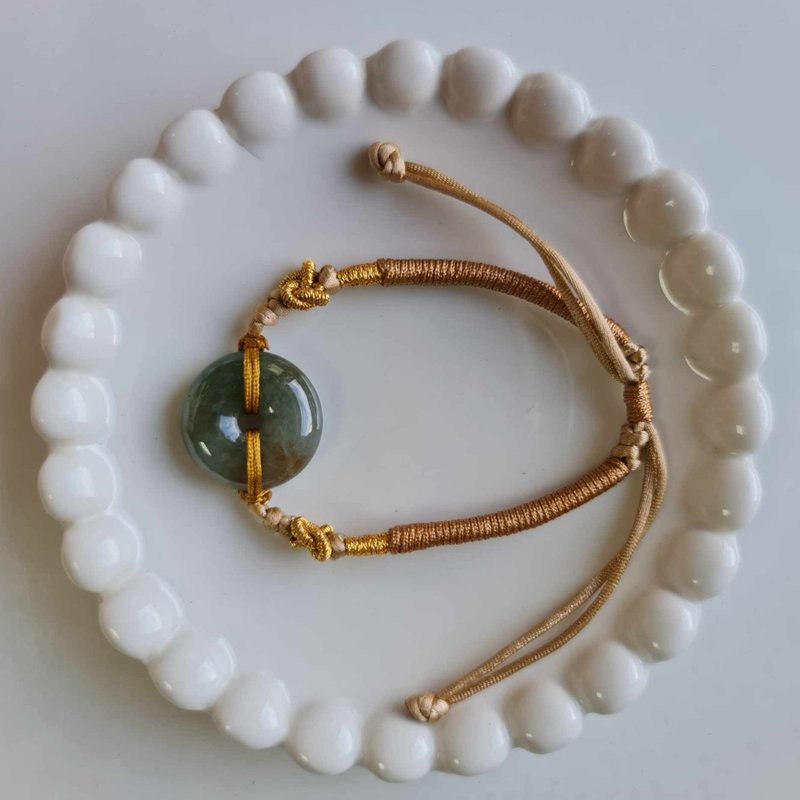 冰油清灑金平安扣設計手排 | 天然緬甸玉A貨翡翠 - 手鍊/手環 - 玉石