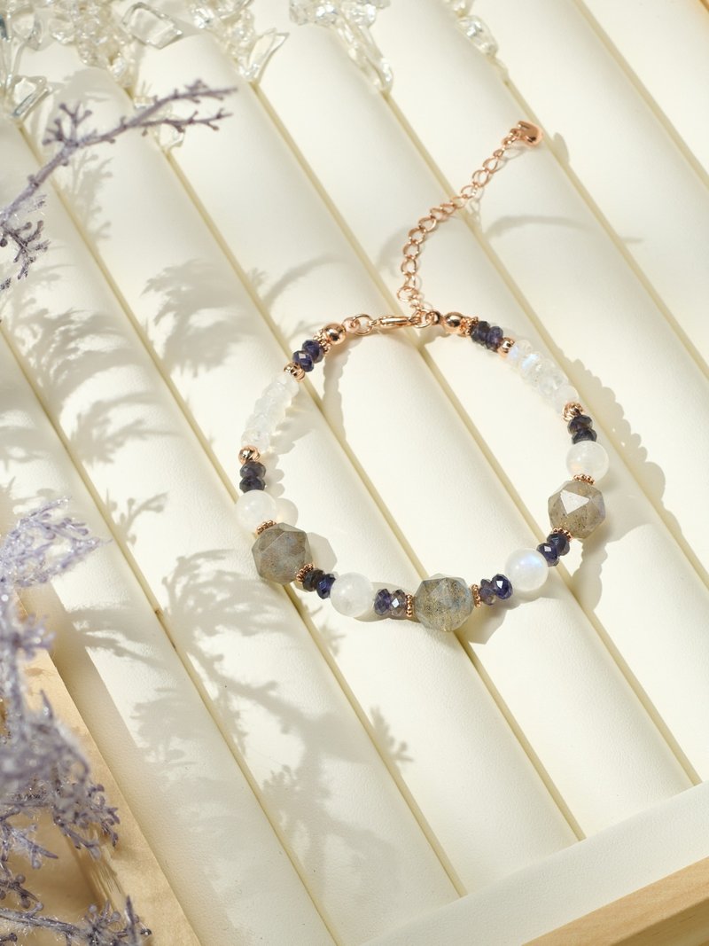 拉長石/月亮石/堇青石天然水晶手鏈/氣質水晶飾品 - 手鍊/手環 - 水晶 藍色