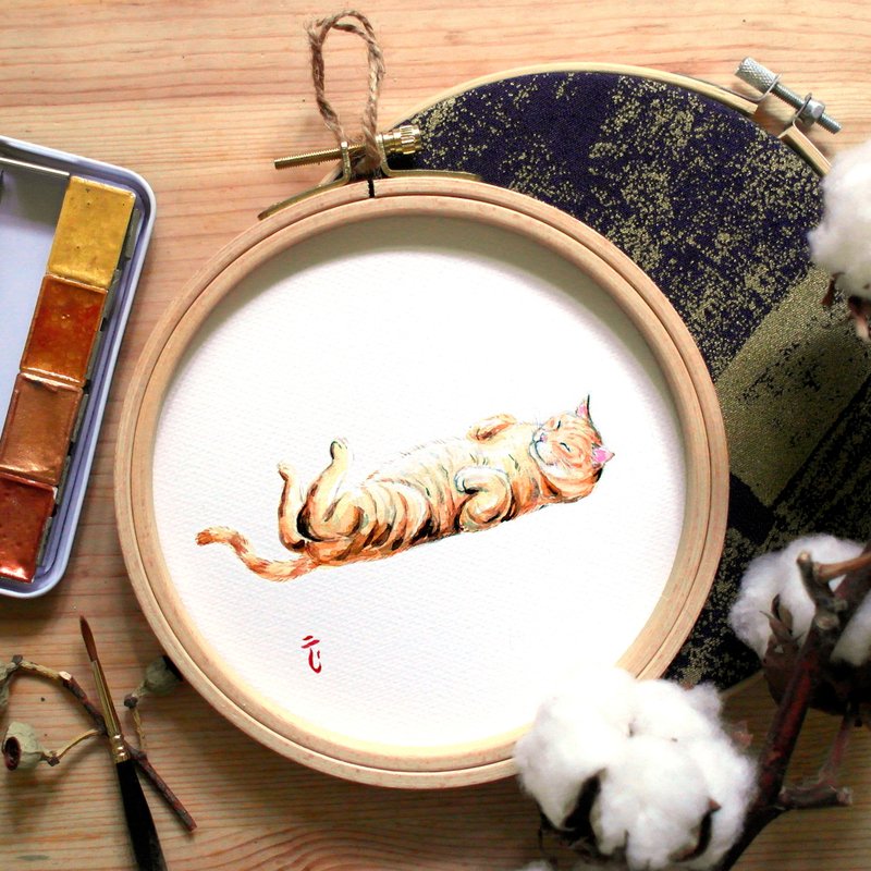 我愛毛孩-客製 (含圓框) - 似顏繪/客製畫 - 紙 橘色