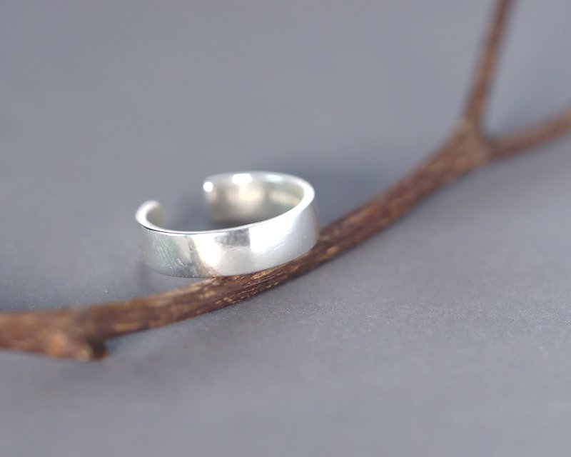 超厚實-5mm簡單寬版純銀素銀戒指-開口戒 - 戒指 - 純銀 銀色