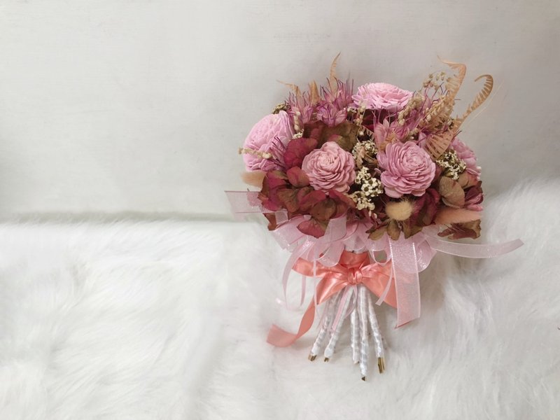 新娘捧花 | 狄卡爾小姐乾燥永生新娘捧花   分束捧花 六合一 - 乾燥花/永生花 - 植物.花 粉紅色