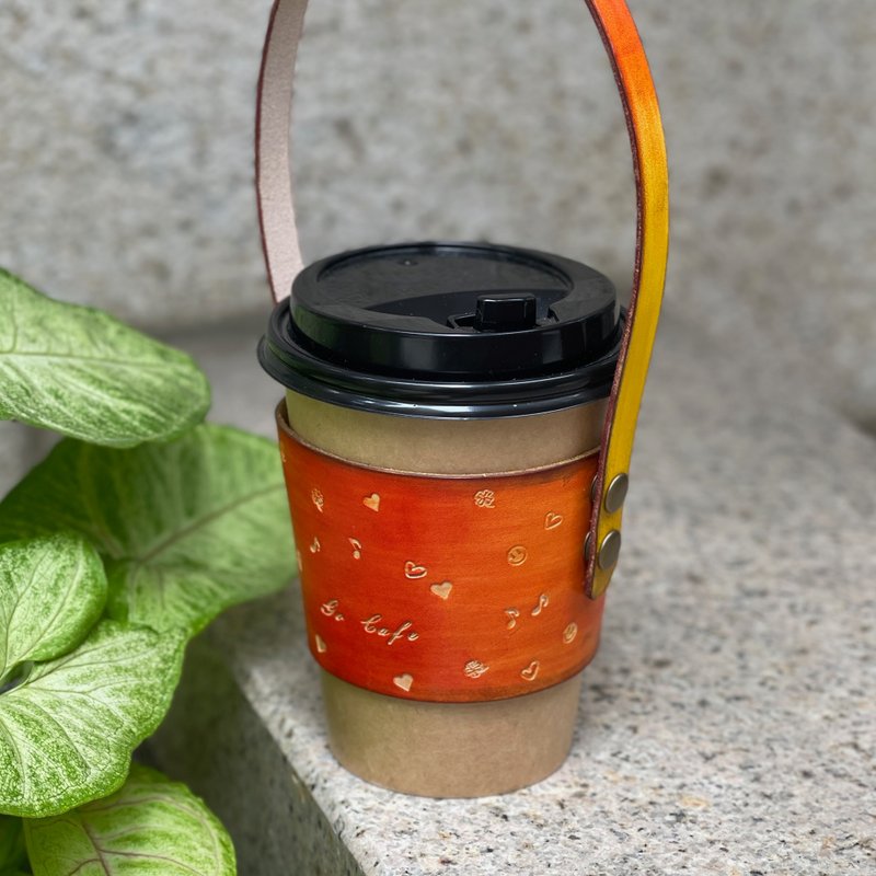 皮革手提杯套 飲料提袋 可收納攜帶 染色刻字客製化 - 飲料提袋/杯套 - 真皮