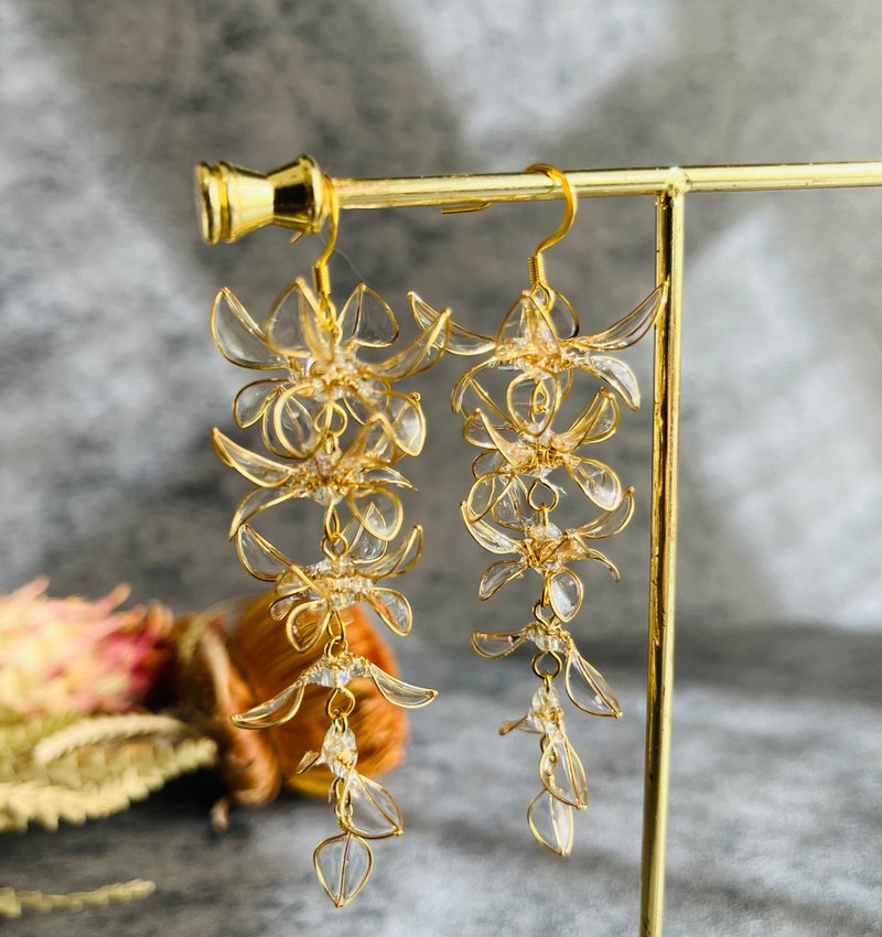 藤の花クリア 耳飾り - 耳環/耳夾/耳骨夾 - 其他金屬 透明