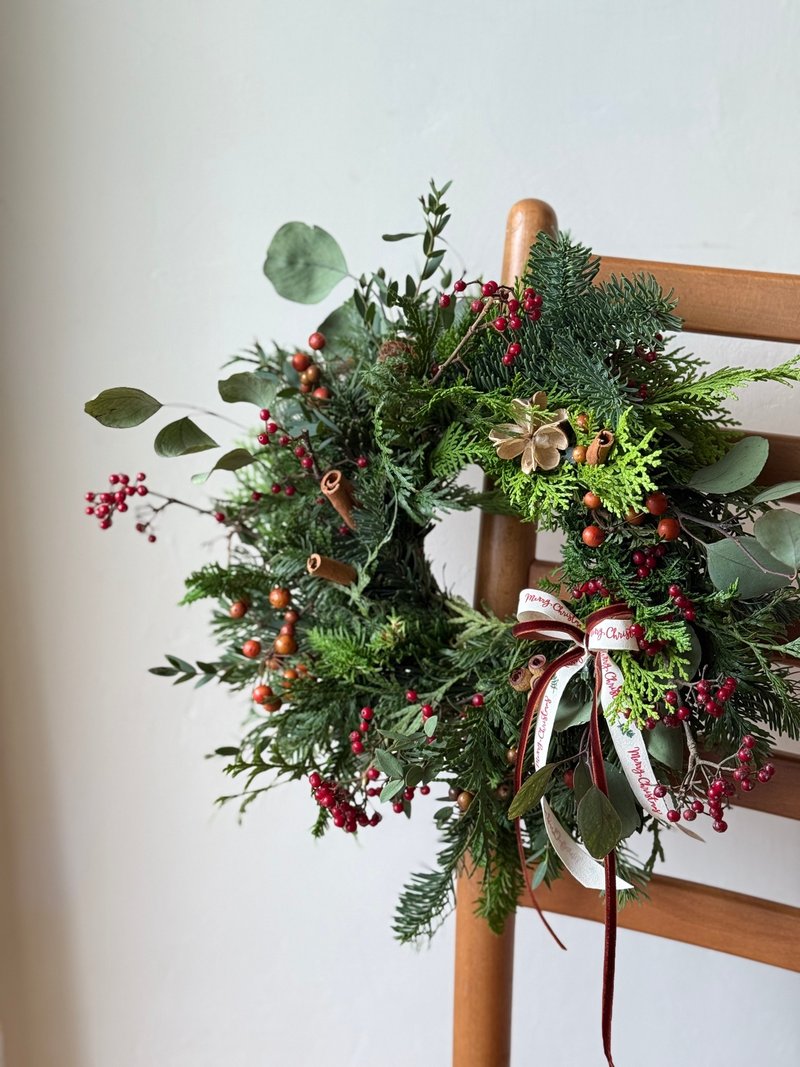 手工聖誕花圈 紅綠配色 DIY材料包 _艸心 - 花藝/盆栽/植栽 - 植物.花 綠色