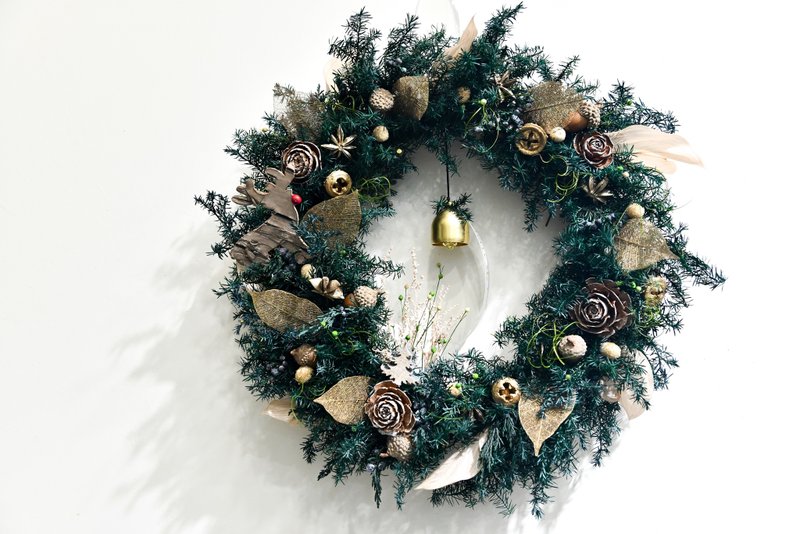金葉恆星聖誕花圈 Christmas Wreath - 擺飾/家飾品 - 植物.花 綠色