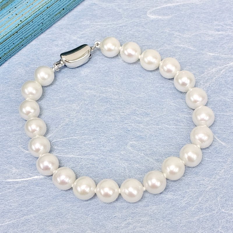 Edith & Jaz • 淡水珍珠純銀元寶扣手鏈 - 手鍊/手環 - 珍珠 白色