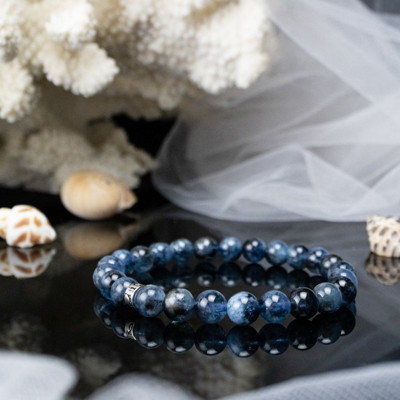 魔鬼海藍寶 | 天然能量手串 | 7-8mm - 手鍊/手環 - 水晶 藍色