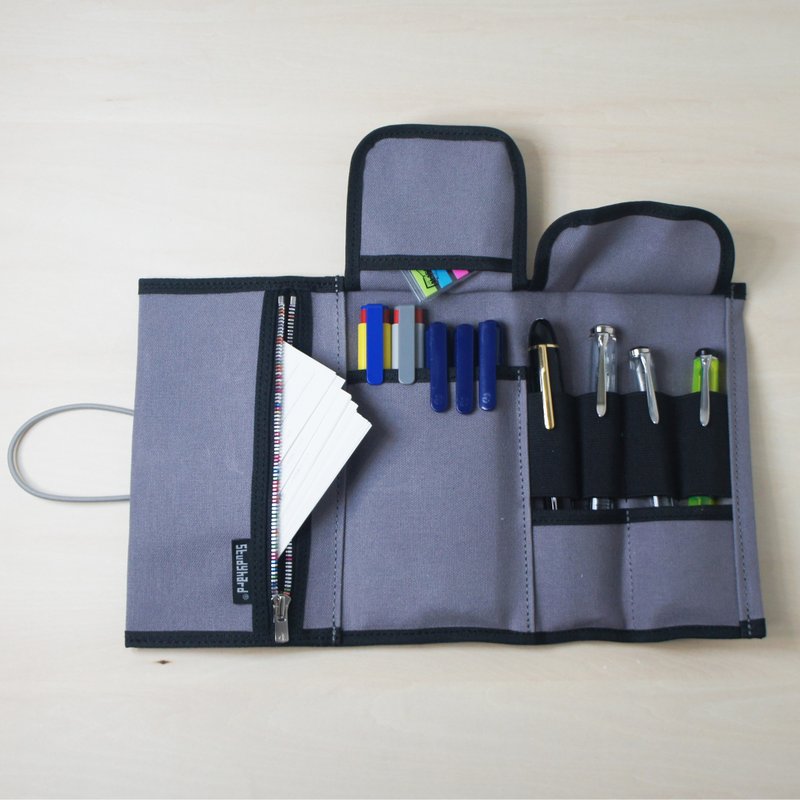 三つ折ペンケース YKK Excella 仕様 - 鉛筆盒/筆袋 - 棉.麻 灰色