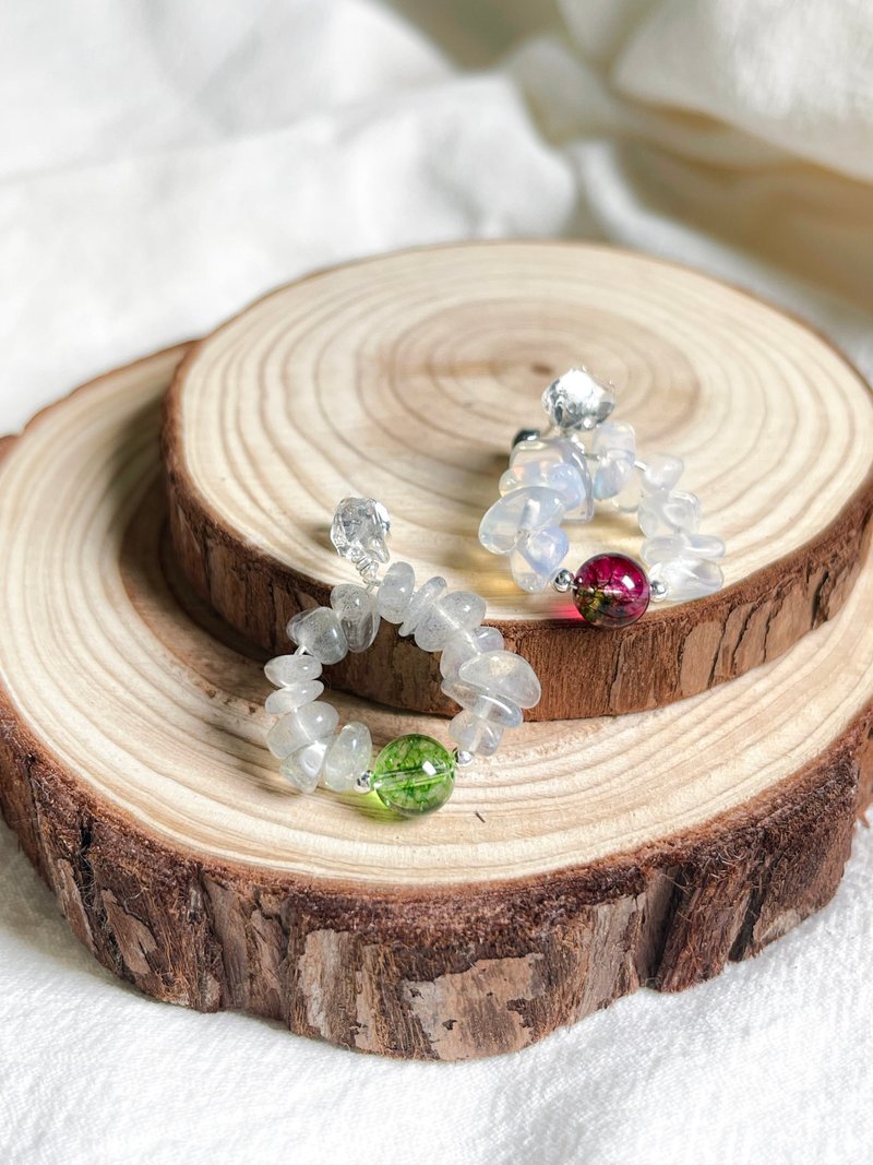 爆花晶 拉長石 蛋白石 耳環 - 耳環/耳夾/耳骨夾 - 水晶