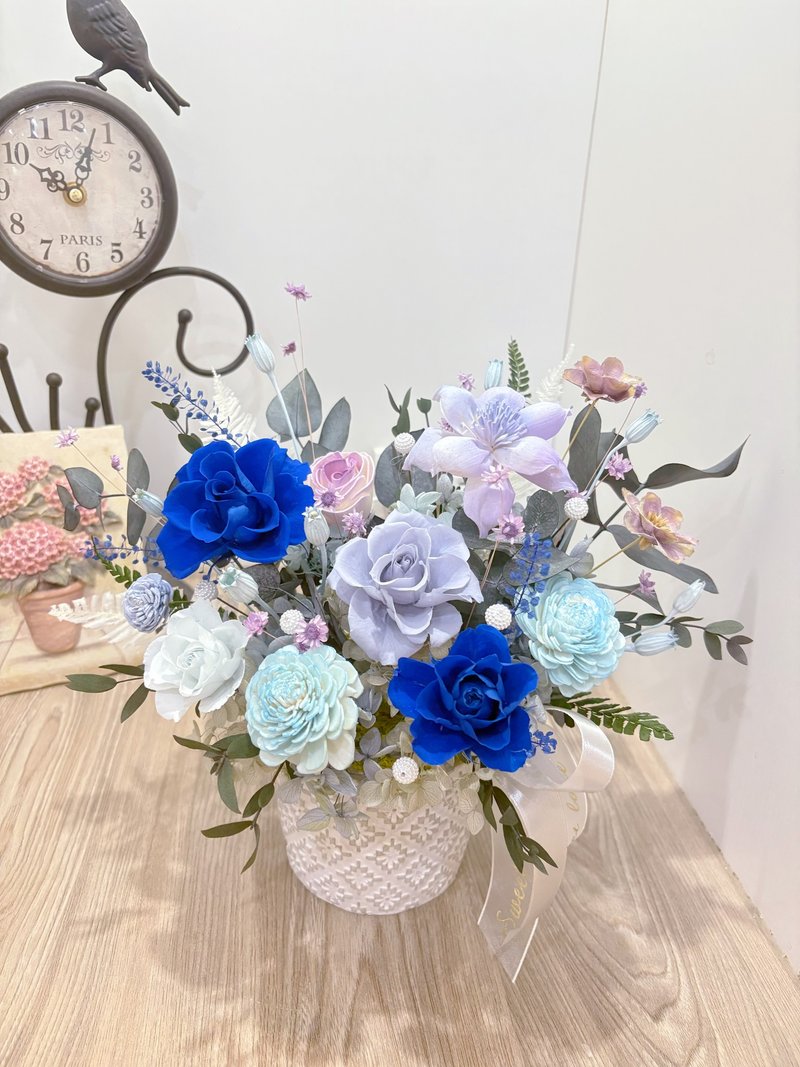 藍紫色系永生花開幕盆/賀禮/入宅/生日 - 乾燥花/永生花 - 植物.花 藍色