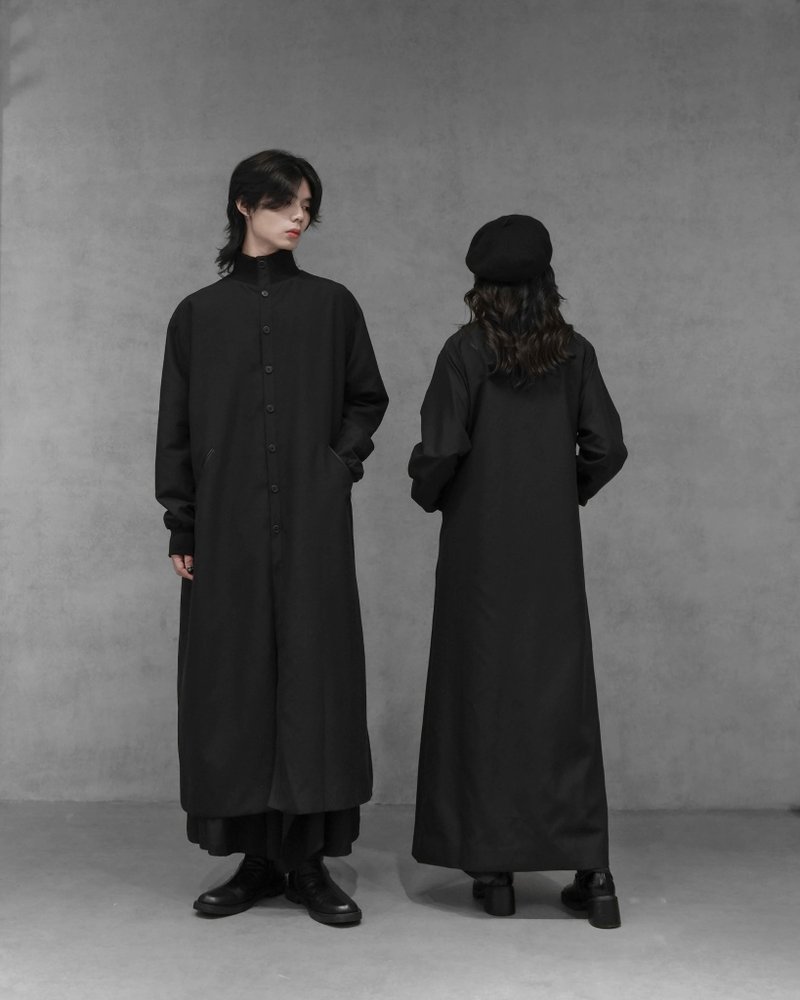 MUKK DESIGN 防潑水長版立領外套 - 男夾克/外套 - 聚酯纖維 黑色