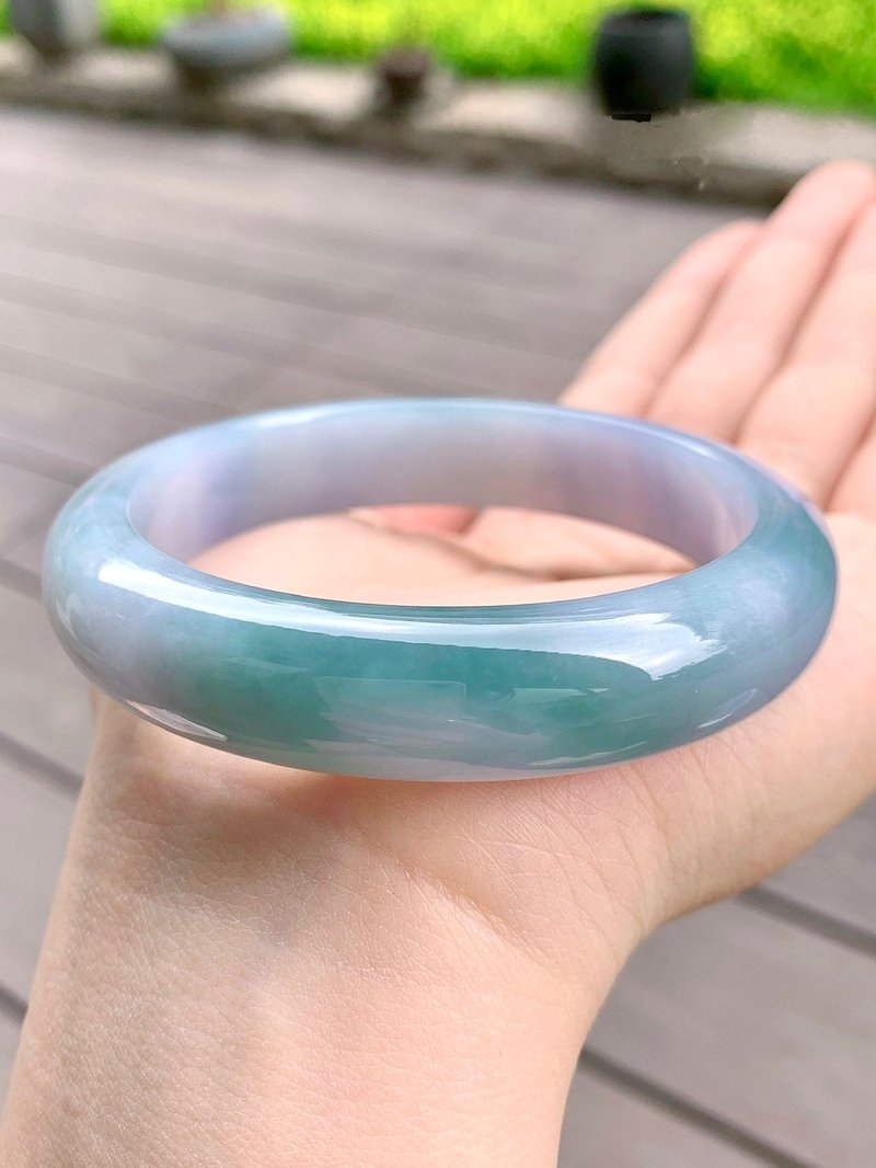 冰種 天然翡翠 緬甸 A玉 玉鐲 • 冰種紫藍翡翠福鐲 - 手鍊/手環 - 玉石 藍色